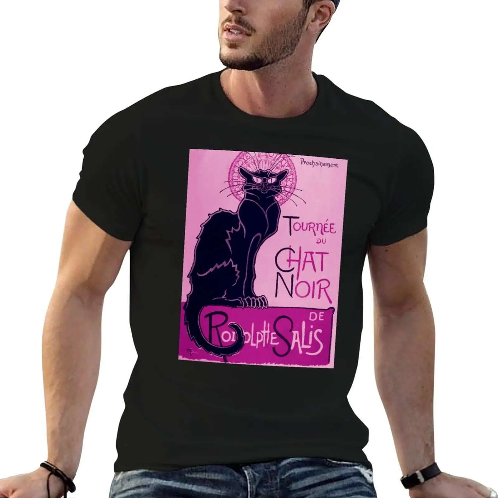 Camiseta Rosa Le Chat Noir para Fitness de Secado Rápido y Manga Corta