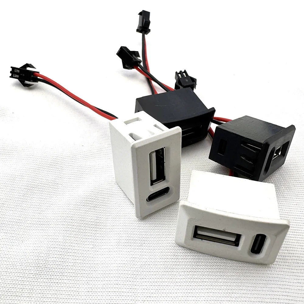 USB-Buchse und Typ-C-Doppelschicht-Buchse USB-A-Buchse Lampenladebuchse Stromanschluss mit Kabel Schwarz-Weiß-SteckerUS – Detail 4