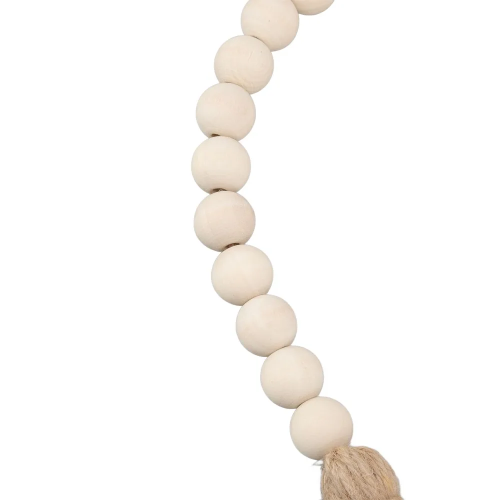 Elegant 19.69in Wood Bead Garland Beige Color Tassels Design Beaded Garland Decor Wall Hanging Decoration Farmhouse Decor