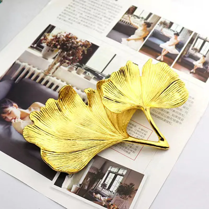 Northern European-Style Metal Ginkgo Leaf Tray Decoration Jewelry Ornament Beauty Nail Photographing Props Staged Photography Pe