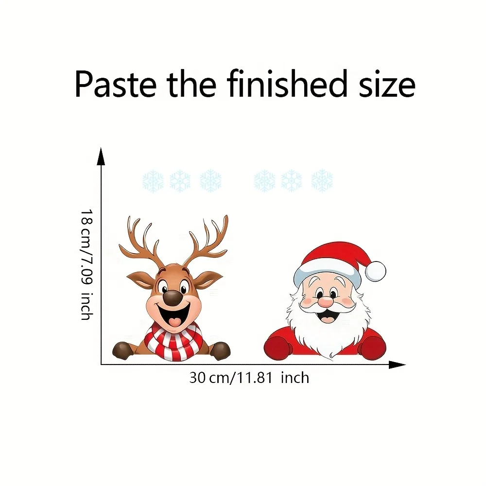 ملصقات نافذة عيد الميلاد الاحتفالية - شارات الرنة والسانتا كلوز ورقاقات الثلج لتزيين حفلات العطلات، ملصق كهربائي