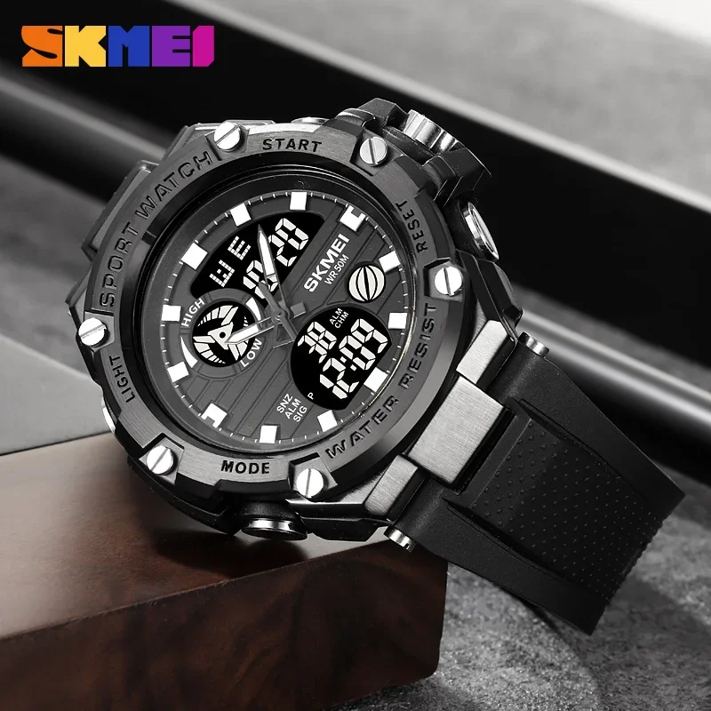 SKMEI-reloj deportivo para hombre, pulsera electrónica militar con brillo nocturno, resistente al agua, doble pantalla, 2119