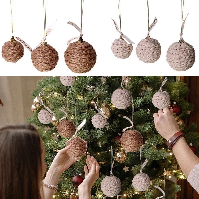 

3PCS Christmas Handmade Cotton Jute Rope Balls Gift Hanging Ornaments For Tree Decorations Rustic Charm