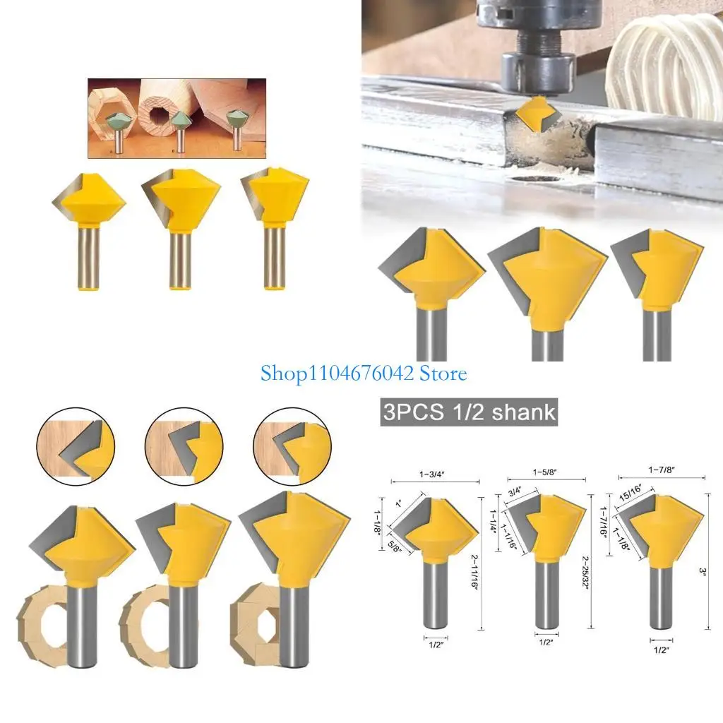

5asd 3x Bird's Mouth Router Joint Bit Shank 6/ 8/12 Sided Easy to Use Tool