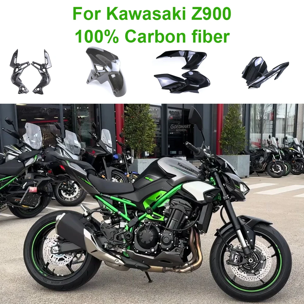 100% 3K Pure Dry Carbon Fiber Fender Side Panel Fairing Kit Winglets Fuel For Kawasaki Z900 2021 2022+  Motorcycle Accessories