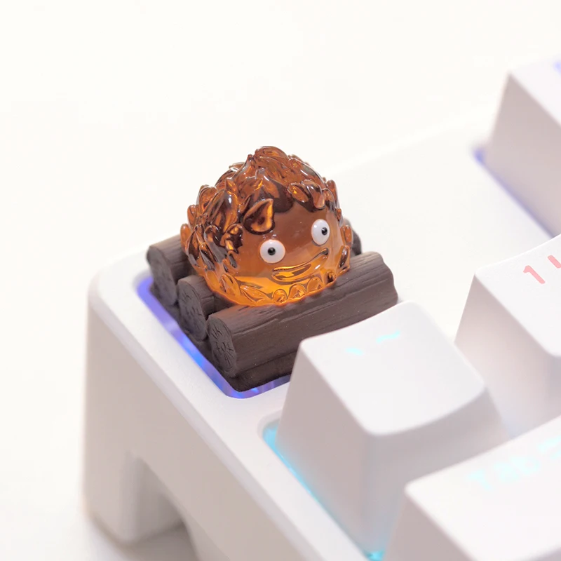 Calcifer لهب Keycap أنيمي موضوع شخصية مفتاح كاب ثلاثية الأبعاد الراتنج الشفاف الميكانيكية Keycap غطاء لوحة المفاتيح هدية الإبداعية