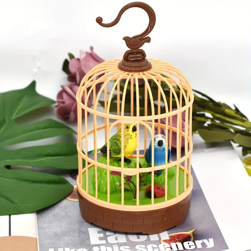 Mini Voice-Activated Birds Birdcage Toys, Chirping & Wings Fluttering Parrot Animals Toy Gifts for Kids Children Christmas Gift