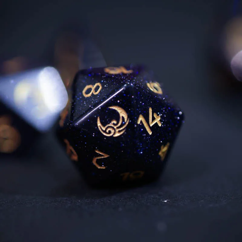 Handmade Engraved Moon Logo D20 Dice Natural Gemstone Beaeds Polyhedral DND Dice RPG COC D&D Board Games Dice Customized Gifts