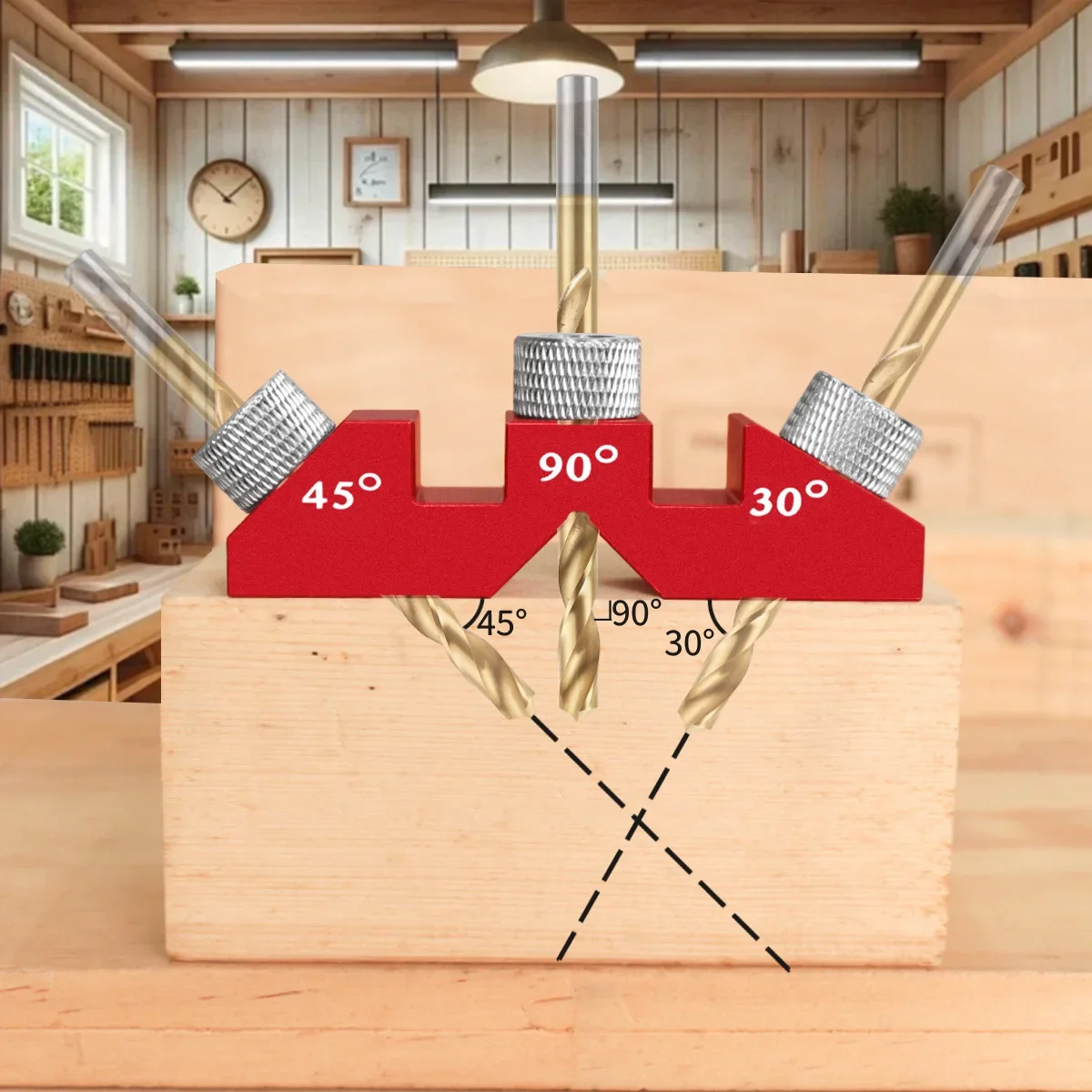 Holzbearbeitungs-Mehrwinkel-Bohrschablone 30/45/90 ° Lochstanzer mit 8 Bohrbuchsen, vertikaler Schrägbolzenbohrer für Holz, DIY – Detail 6