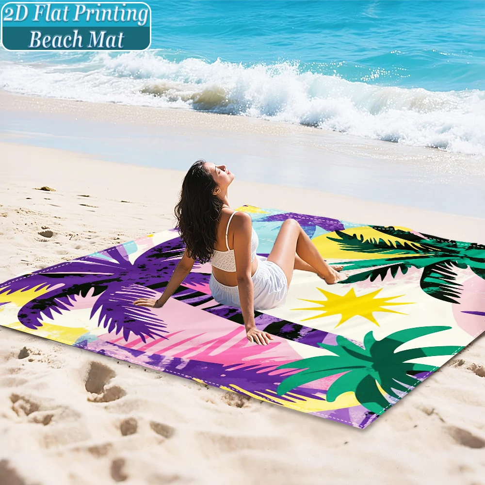 1-Piece Set, Summer Outdoor Beach Mat, Includes 4 Ground Stakes, Unique Printed Design, Fade-Resistant, Lightweight, Quick-Drying, Easy to Carry, Windproof and Sandproof, Fashionable and Trendy Outdoor Activity Decoration, Suitable for Beach, Camping, Picnics, Parties