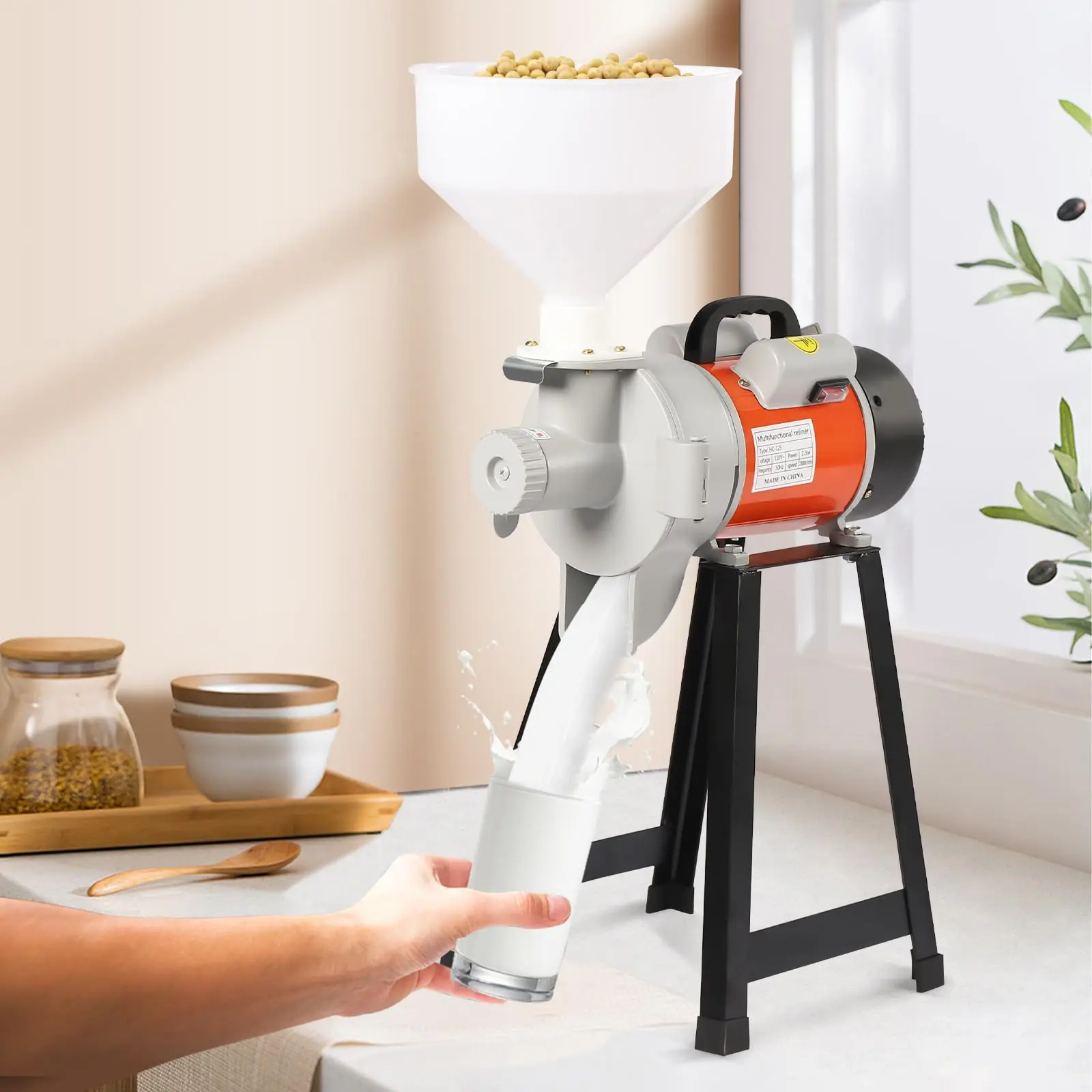 Electric Grain Mill Grinder, 2200W Commercial Grain Grinder Machine Grain Mills Wet Cereals Grinder w/Funnel, 2800r/Min