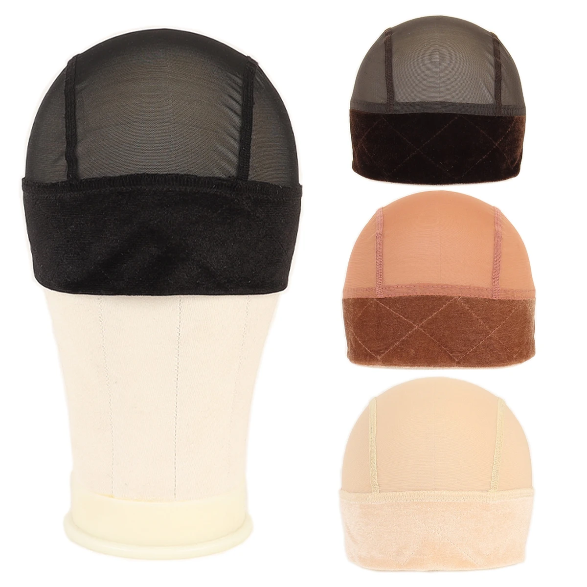 วิกผมสีดํา Grip Cap สําหรับวิกผม 1 ชิ้นปรับกํามะหยี่วิกผม Grip Band กับหมวกสําหรับผู้หญิงสบายระบายอากาศหมวกวิกผม