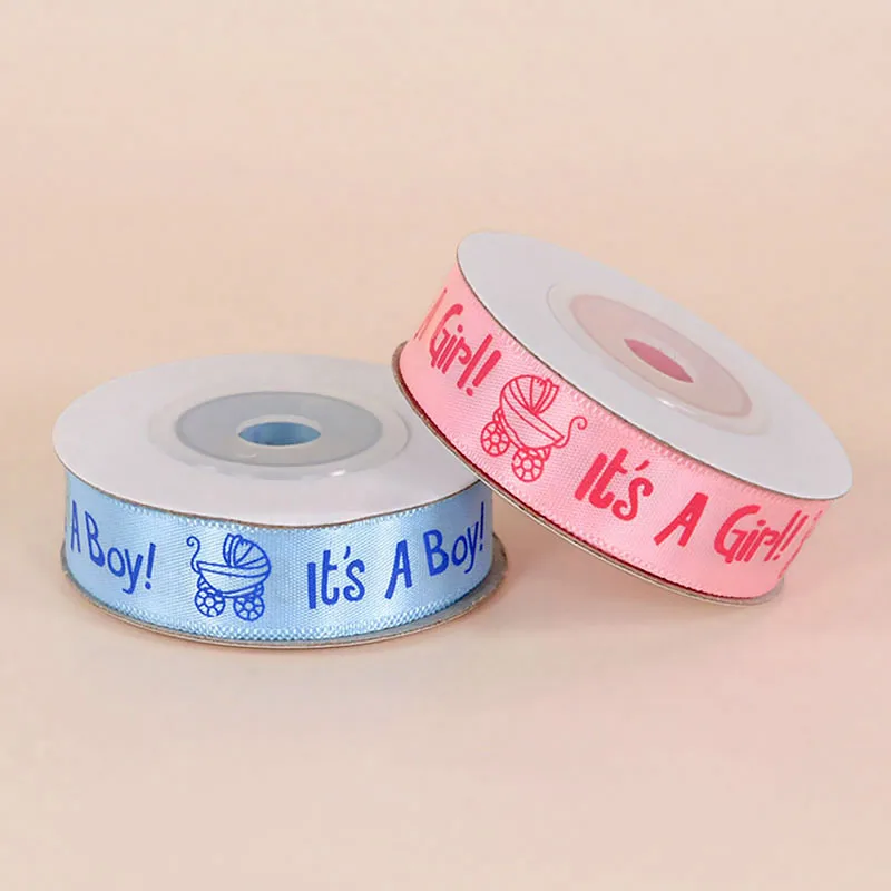 1.9cm It's A Boy/Girl Blue Pink Satin Ribbon DIY Gift Box Wrapping Ribbon Birthday Baby Shower Gender Reveal Party Gift Decor