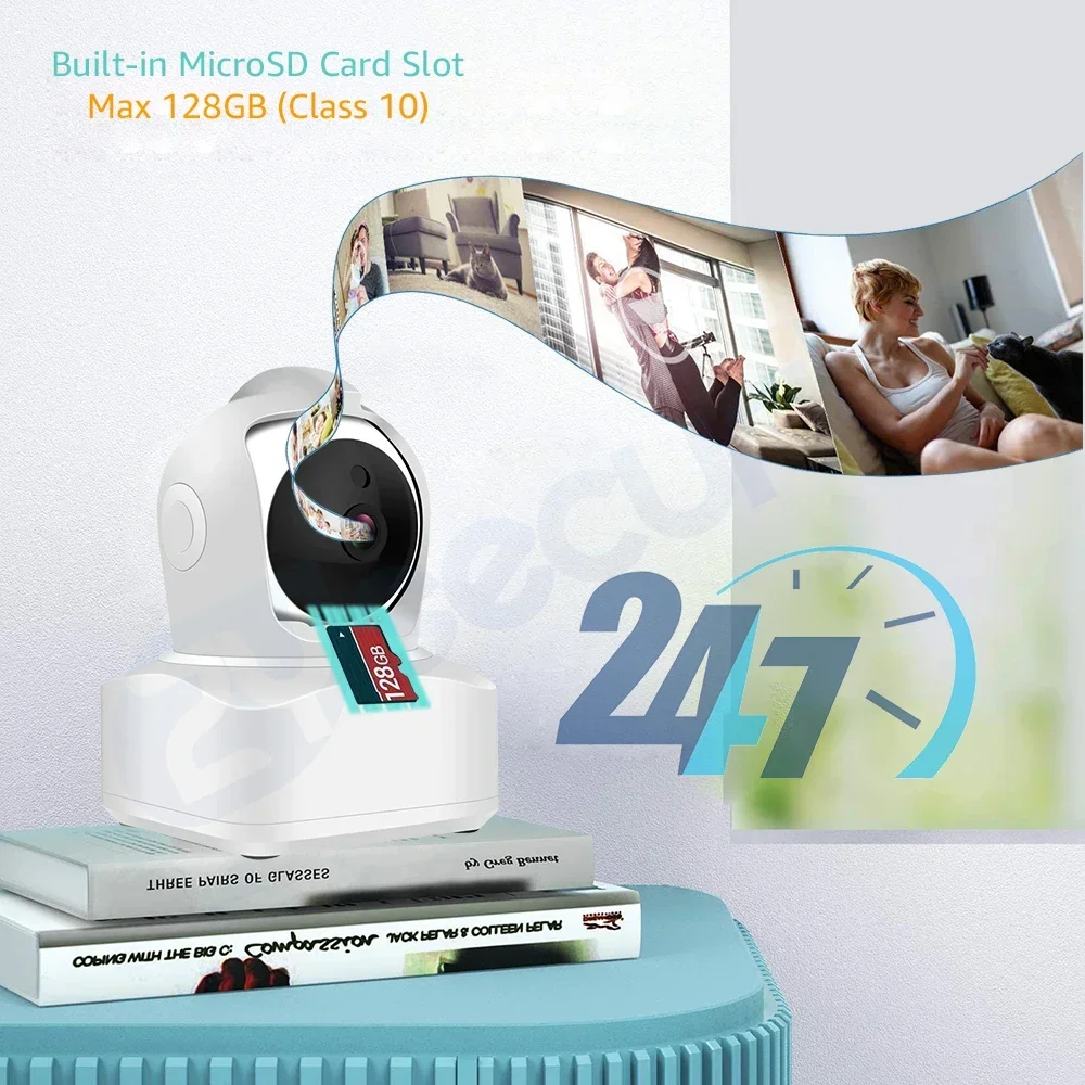 4MP Indoor WiFi Security PTZ Camera Human Detection Auto Tracking Pan/Tilt IP Camera with LAN Port Two Way Audio SD Card Slot