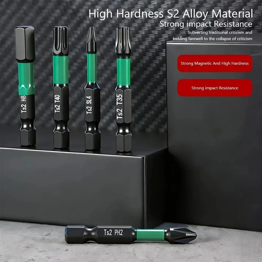 10PCS S2 Steel Magnetic Drill Screwdriver Bit Set PH PZ Torx Hex Head Impact Driver Bits with Carabiner for Electric Power Tools