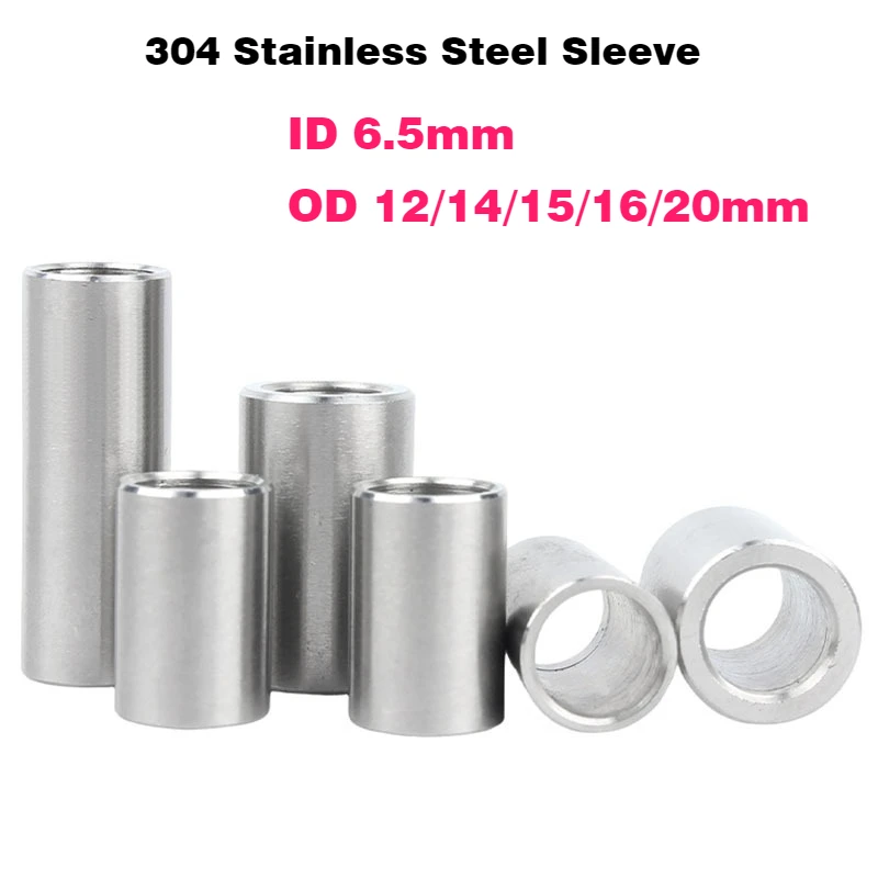 

1-10 шт. внутренний диаметр 6,5 мм, втулка из нержавеющей стали 304, наружный диаметр 12/14/15/16/20 мм, полая втулка, удлиненная цилиндрическая стальная беззубая втулка