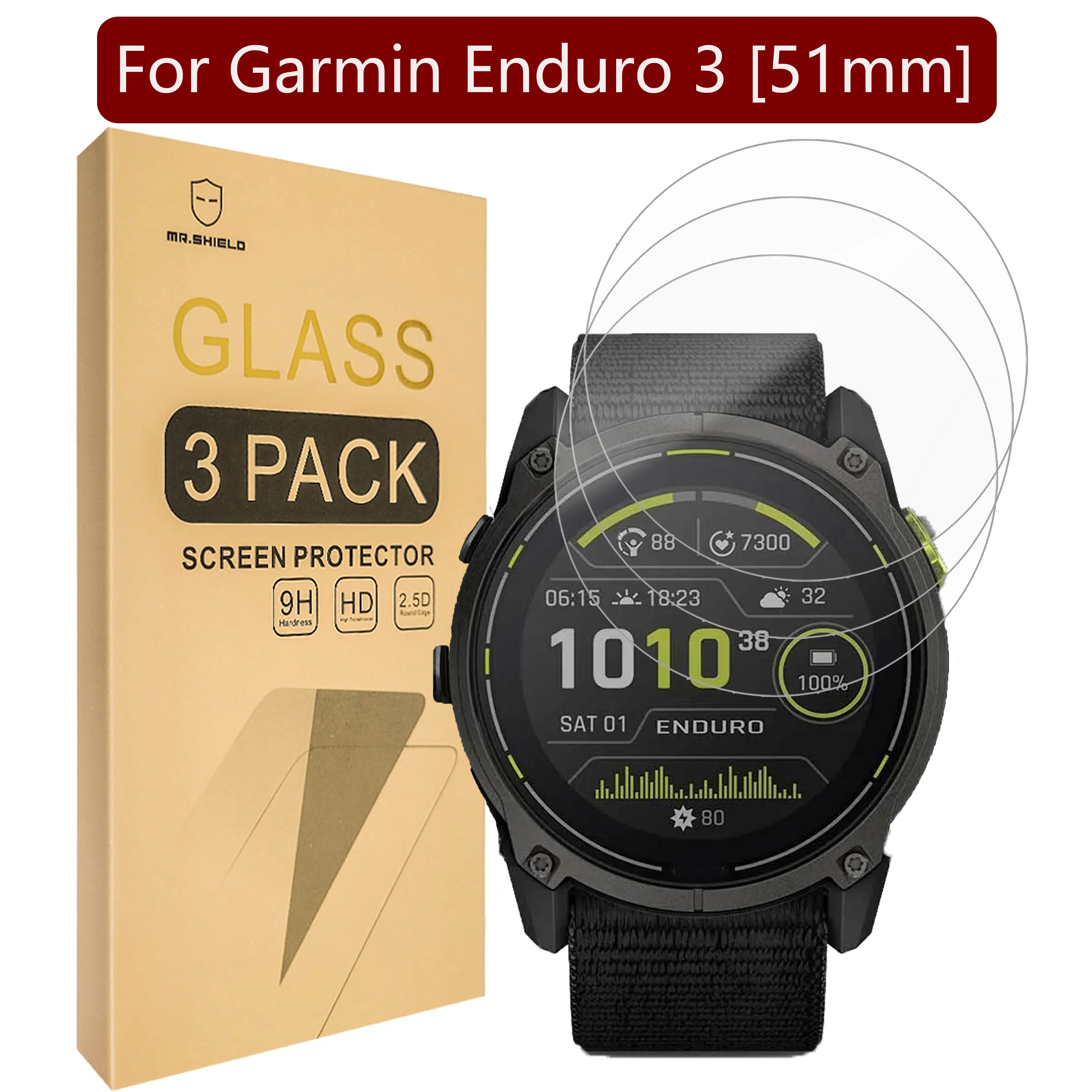 Mr.Shield Screen Protector compatible with Garmin Enduro 3 [51mm] [Tempered Glass] [3-PACK] [Japan Glass with 9H Hardness]