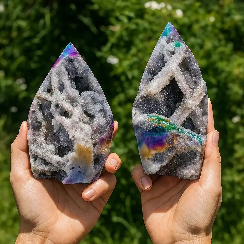 1pc Angel Aura Sphalerite Crystal Flame Standing Stone, Crystal Freeform with Iridescent Colors - Ideal for Home Decor & Gift