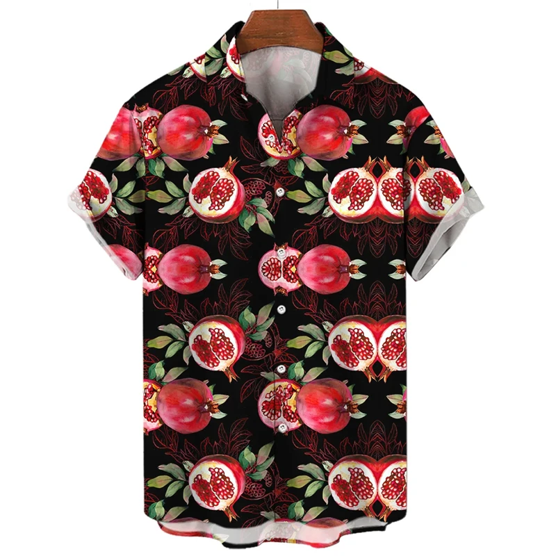 Hawaiian Fruit Pomegranate 3D Printed Beach Shirts Funny Guava Graphic Blouses For Men Clothes Casual Boy Short Sleeve Male Tops