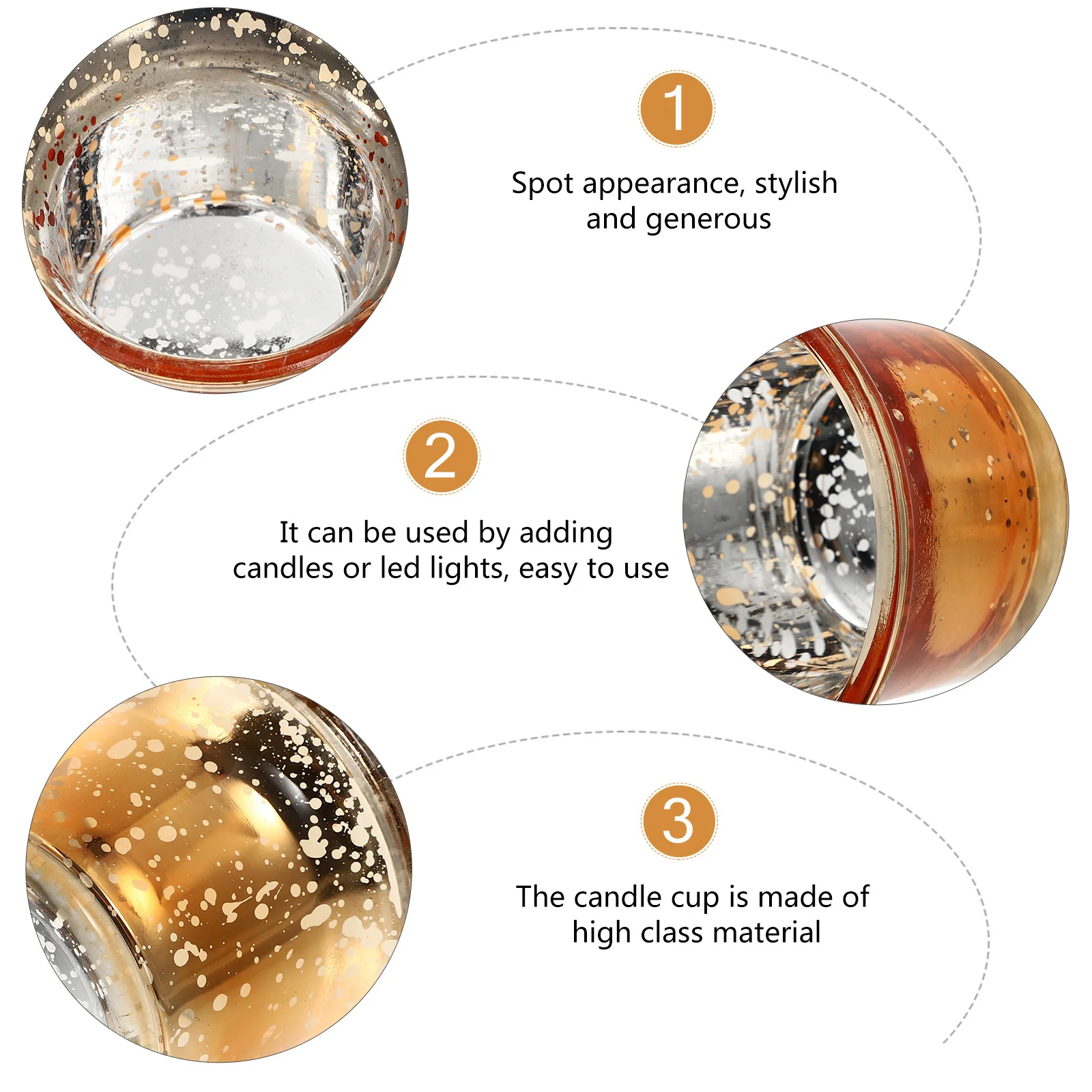 

6Pcs Golden Speckled Glass Cup Unique Design Transparent Holder for Indoor Decorative Lighting Desktop Candlestick