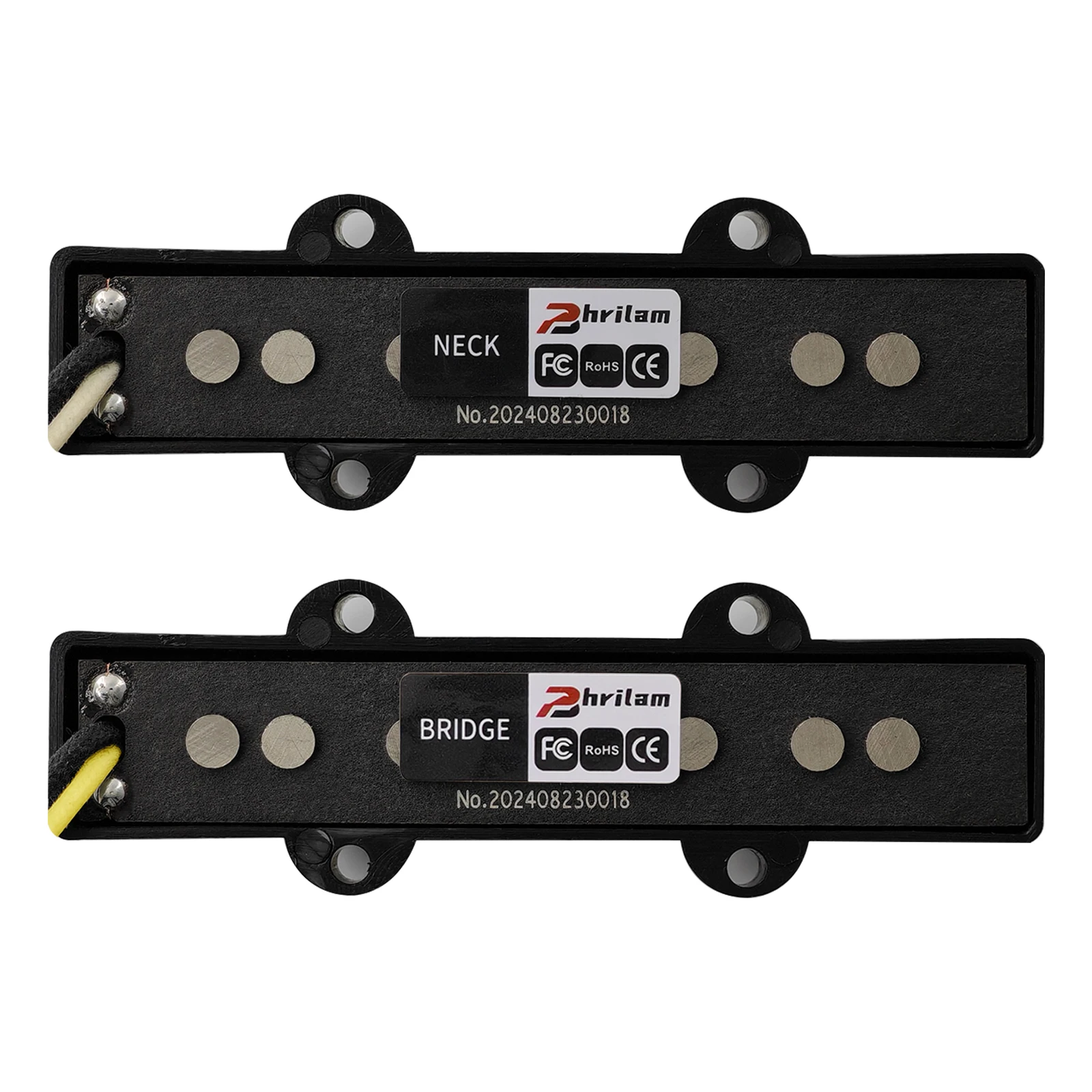 PHRILAM Alnico 5 Fiber Baseplate Vintage Tone Jazz Bass Pickups Neck Bridge Pickups Set for 4 String J-Bass Electric Bass, Black view 2