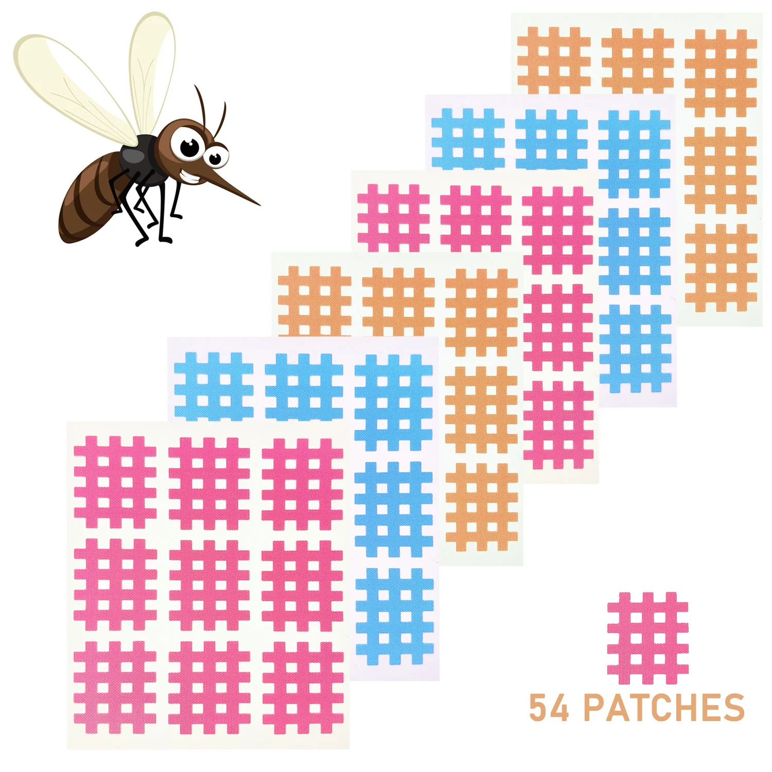 Parches para aliviar la picazón, 6 hojas, 54 parches totalmente naturales para aliviar la picazón, parche para picadura de insectos para mosquitos, trucos, moscas de arena, amigable para niños