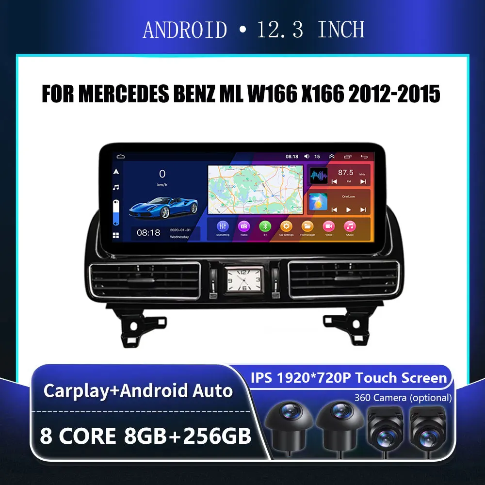 12.3'' For Mercedes Benz ML W166 X166 2012 2013 - 2015  Android OS 4G WIFI IPS Screen Car Stereo GPS Navigation Auto Radio DSP