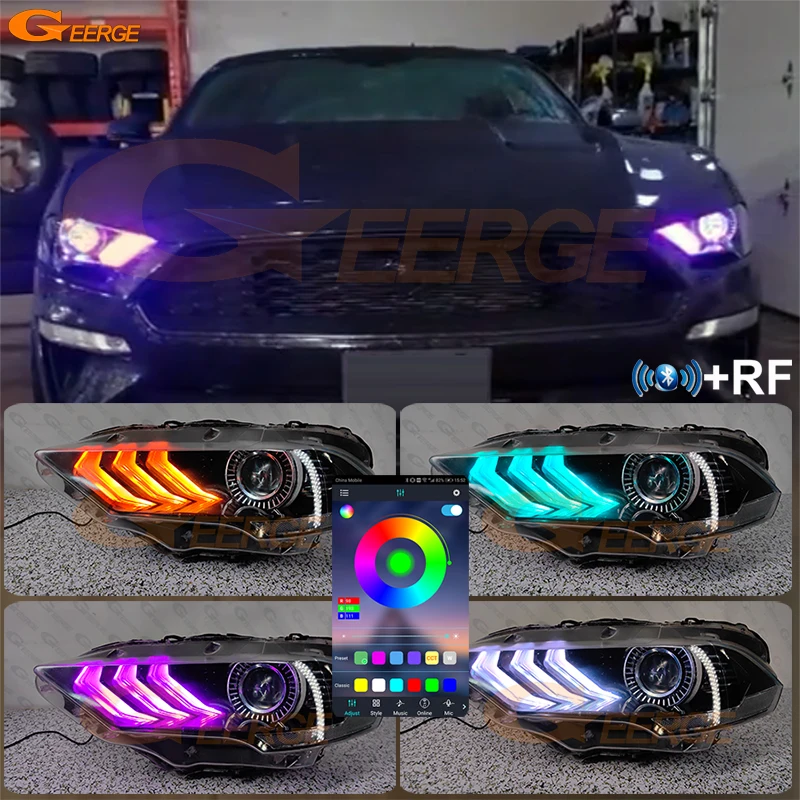 For Ford Mustang 2018 2019 2020 2021 Bluetooth APP Ultra Bright Multi Color RGB LED Angel Eyes Kit Halo Rings DRL Boards