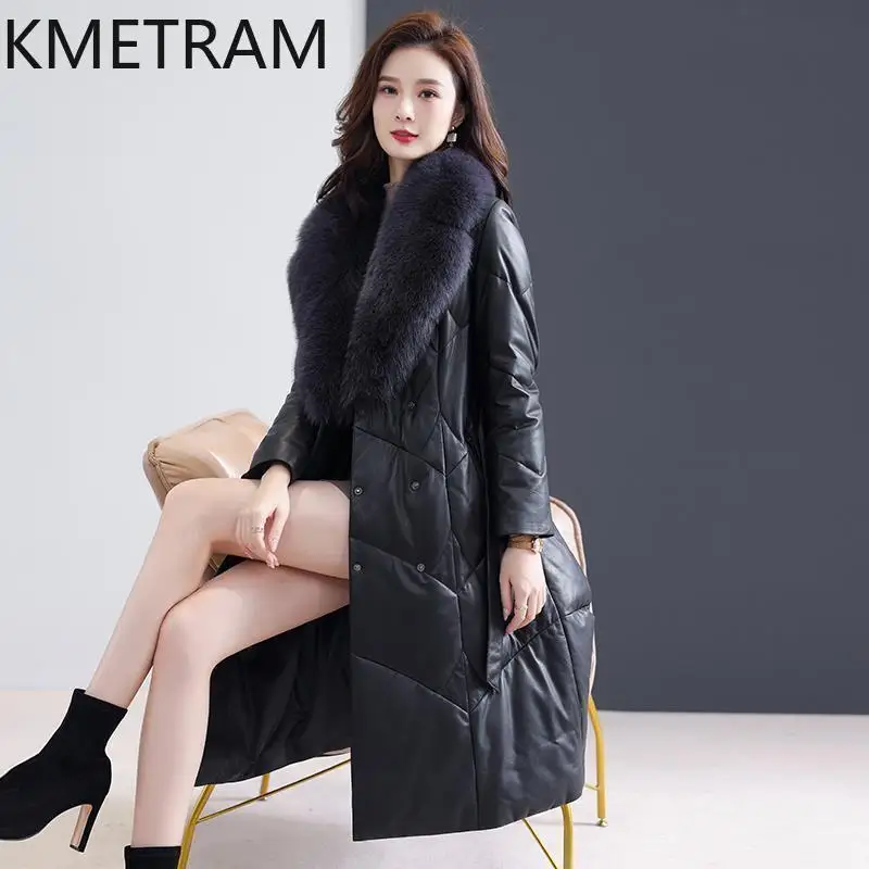 Winter Jacket Women 100% Sheepskin Down Coats 2024 New in Outerwears Fox Fur Collar Long Coat Womans Clothing Пуховик Женский