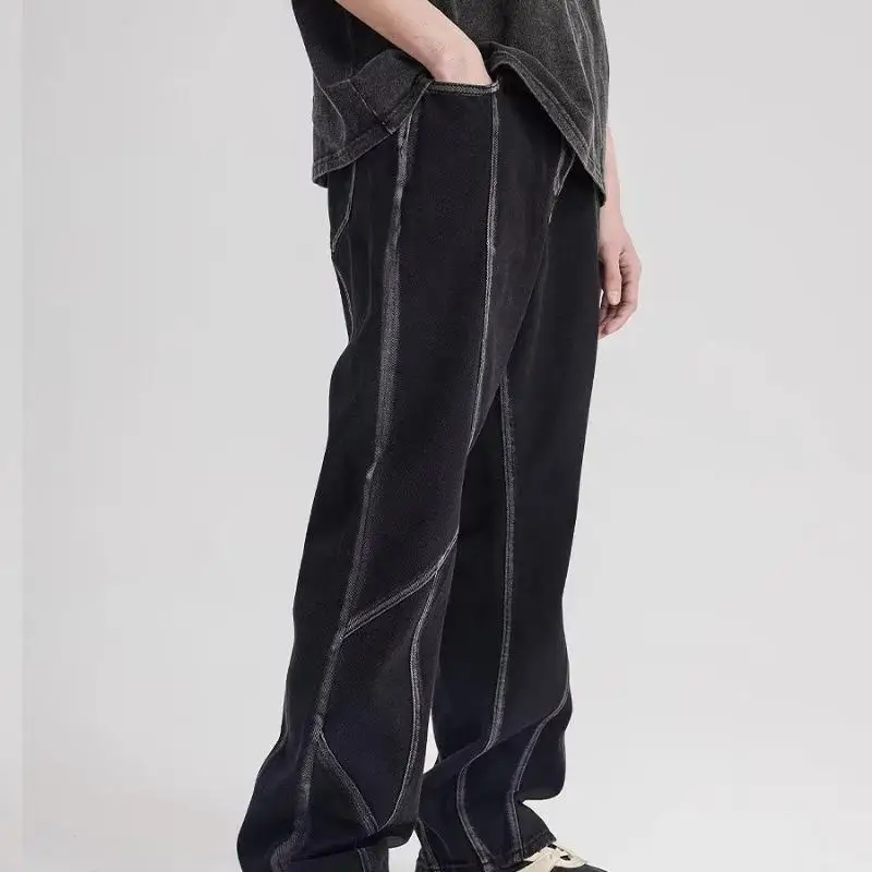 

Мужские потертые прямые прямые мешковатые джинсы в стиле ретро, корейская мода, мужская уличная одежда, прямые джинсовые расклешенные брюки