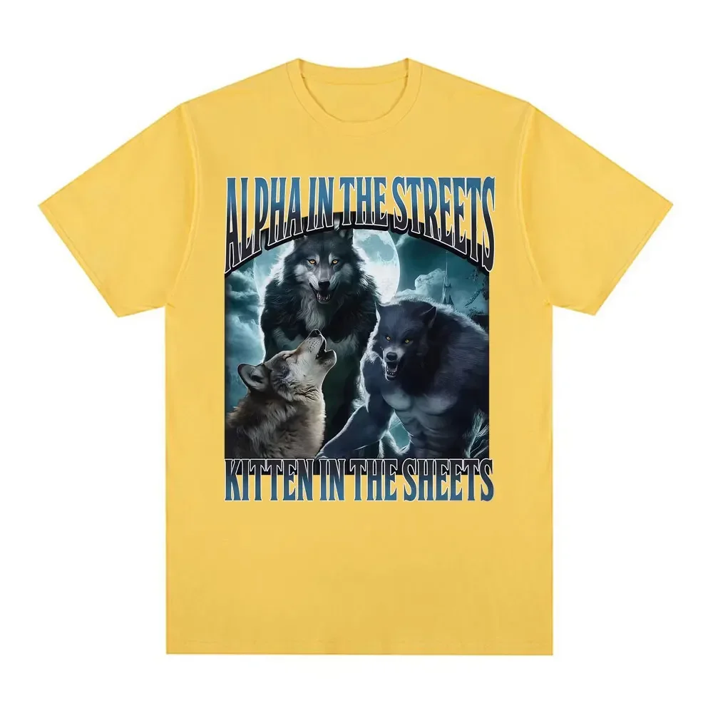 مضحك ألفا في الشوارع هريرة في الأوراق تي شيرت بالذئب ميمي تي شيرت الرجال النساء عادية الراحة تي شيرت #4