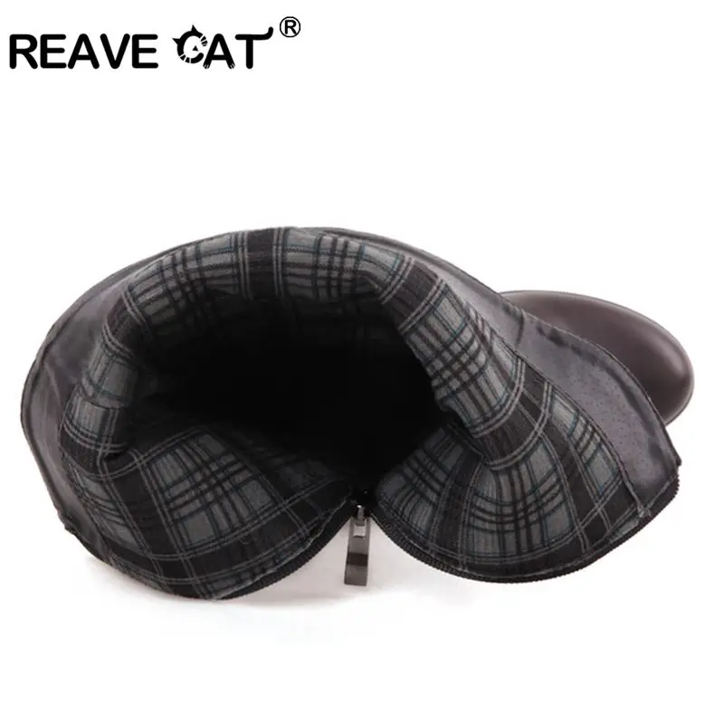 REAVE CAT Big size 30-52 Autumn shoes Ladies Knee boots Women fashion botas Hoof heels   Buckle Party Sexy