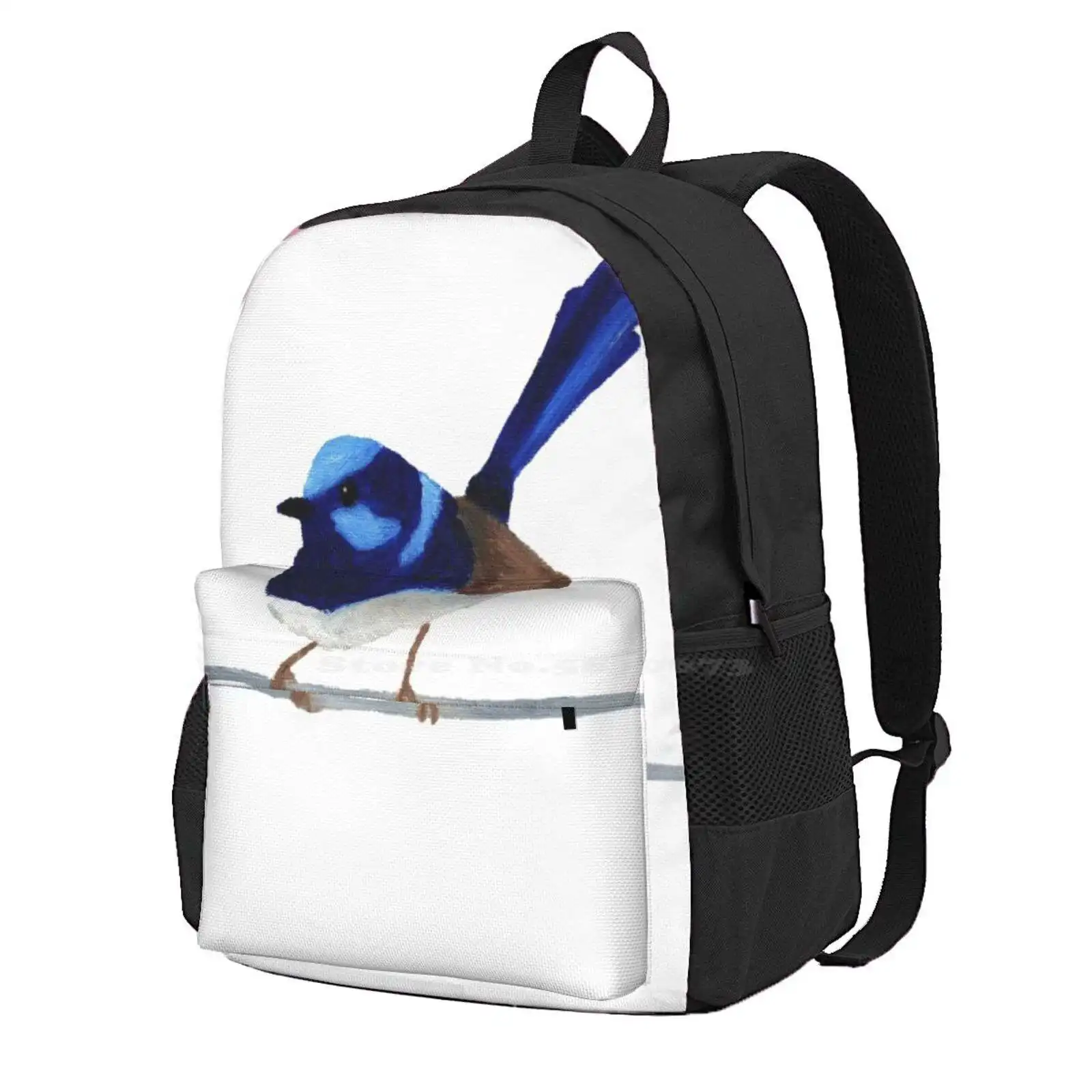 Superb Blue Wren - Oil Artwork Hot Sale Schoolbag Backpack Fashion Bags Superb Blue Wren Aussie Bird Australian Bird Cute Bird