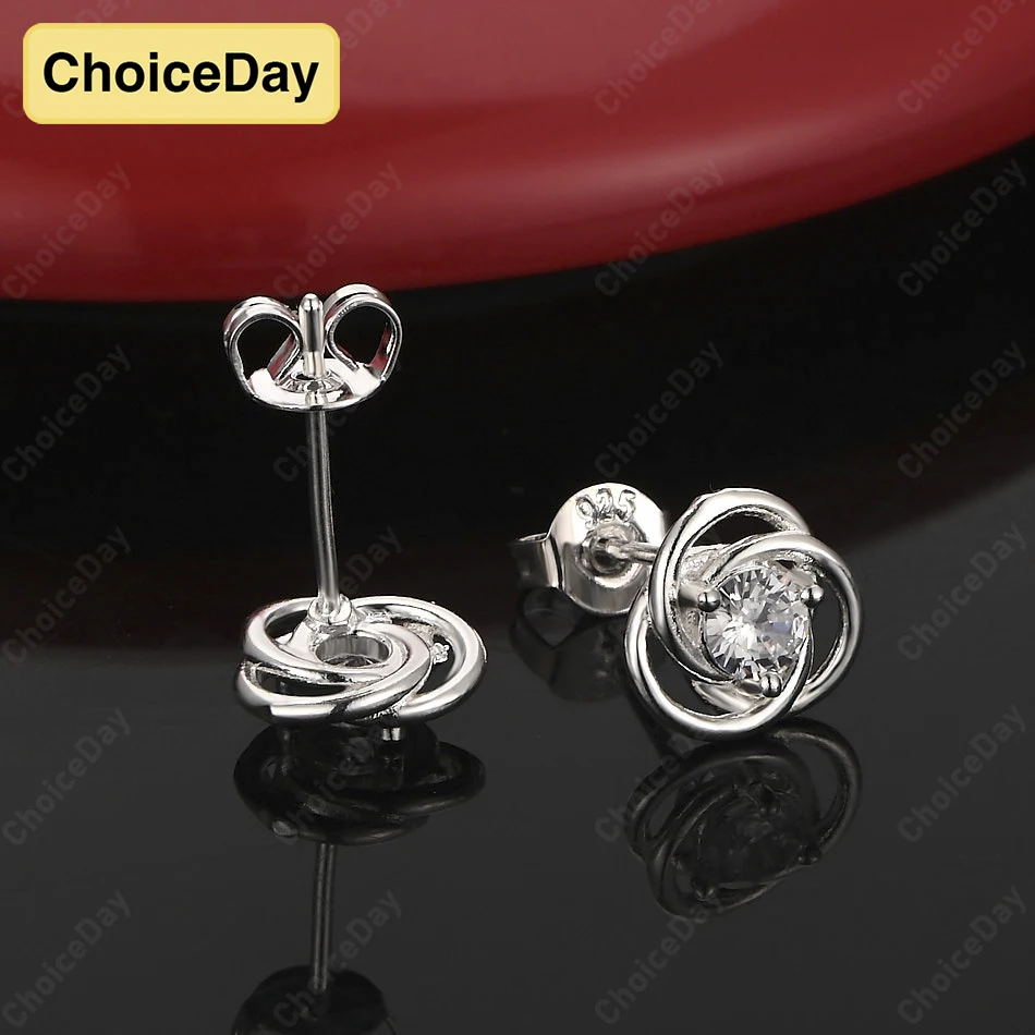 

ChoiceDay 925 Sterling Silver Elegant Luxury Round Zirconia Earrings Women Party Accessories Jewelry Gift