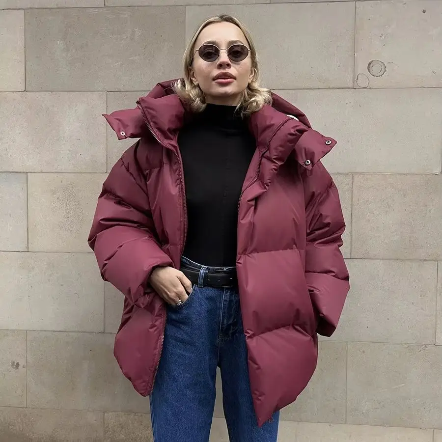 Simple Hooded Causal Long Bubble Puffer Jacket Woman Winter Warm Thick Long Coat Stand Collar High Street Hip Hop Outwear