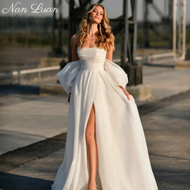 26 Styles Soft Sheer Chiffon Bridal Gown Strapless Ruched Beaded Neck Lace Up Back A Line Vestidos de Novia Customized