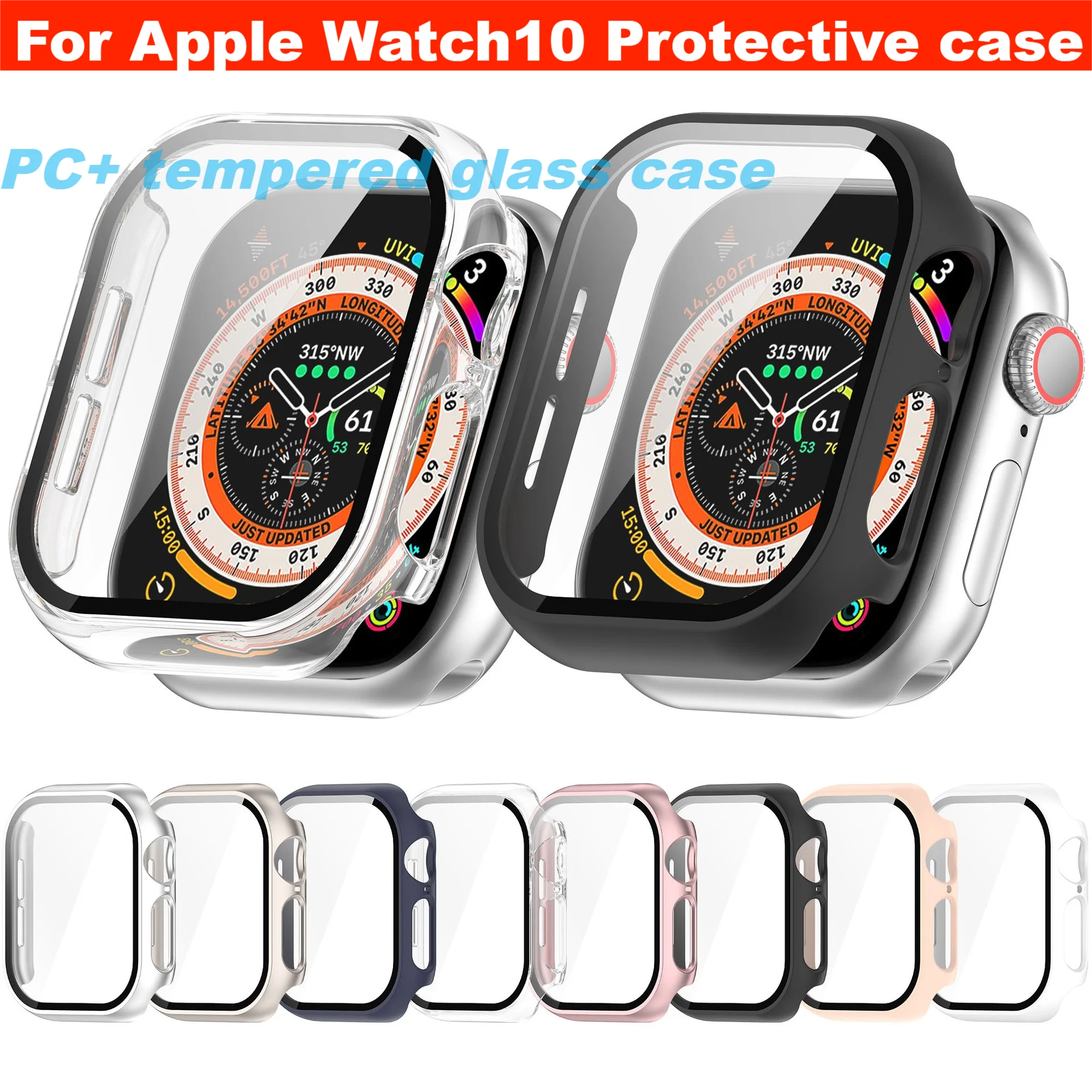 PC+tempered glass case For Apple Watch Series 10 Protective case for apple watch 10 Screen protector Smart watches accessories