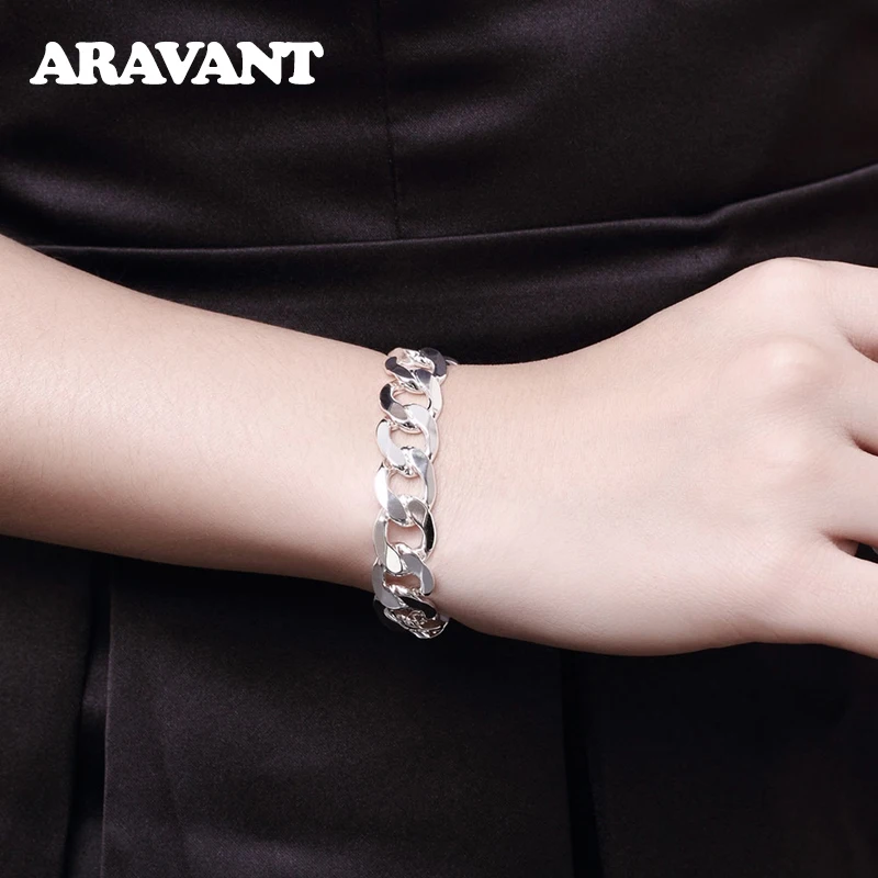 Aravant 925 Silver 6MM 8MM 10MM 12MM Flat Sideways Bracelets Chains For Men Fashion Jewelry