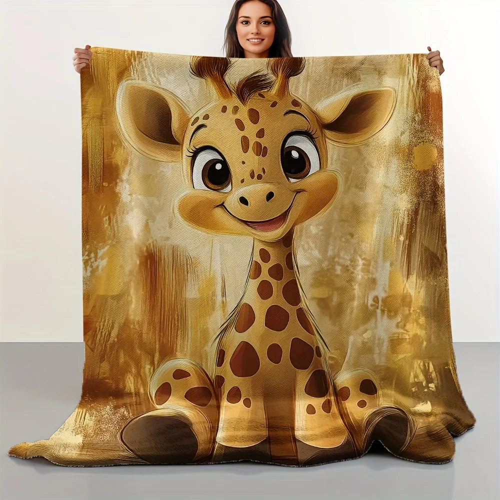 Adorable Giraffe Print Fleece Throw Blanket Cozy Plush Bed Decor for Kids Baby Nursery Home Accent Gift Winter Season Decor