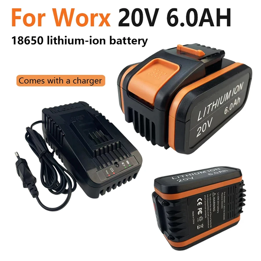 6.0Ah 20V For Worx WA3551.1 6.0Ah Li-ion Battery WA3553.2 WX390 WA3572 WX367