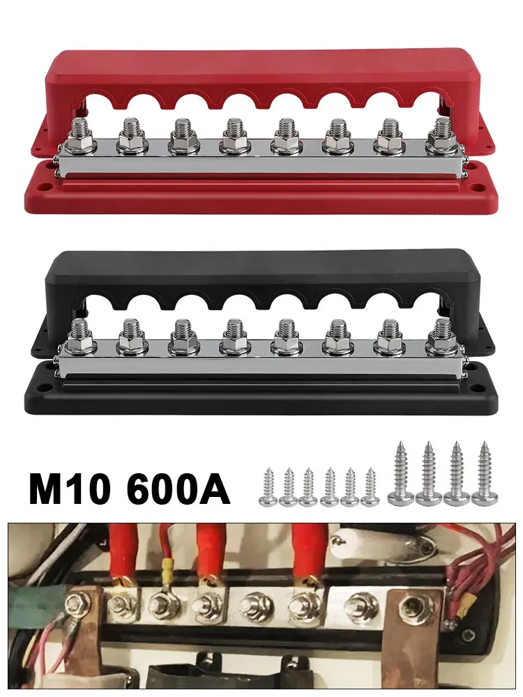 M10 Auto Terminal Block Negatieve Bus 24V 600A Klemmenblok 3/8 "Stromverdeling Blok M10 Terminal Bus voor Automotive Boot - afbeelding 2