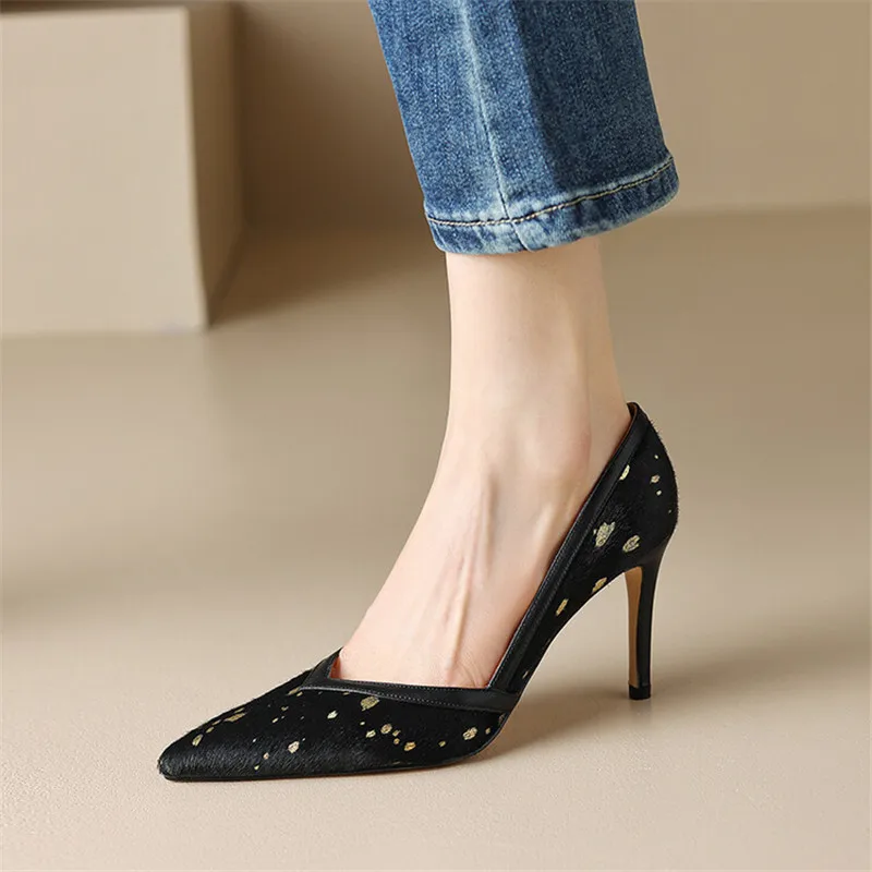 2023 Horsehair High Heels Spring/summer Woman Shoes Thin Heel Pointed Toe Shoes Women Pumps Stiletto Handmade Shoes for Women