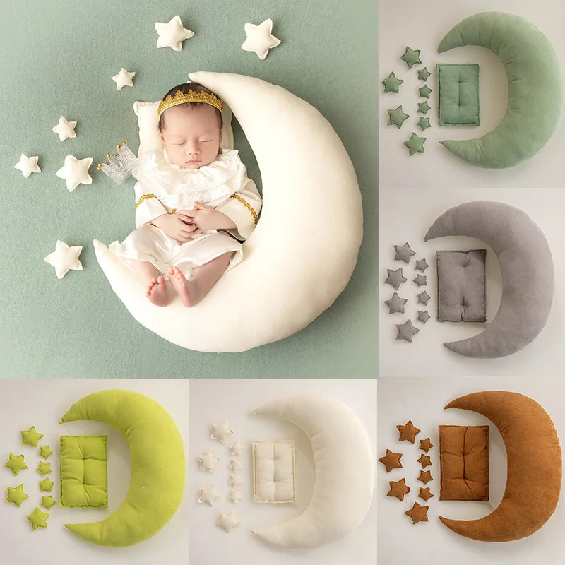 Almohada de tiro de Luna para recién nacido, accesorios de fotografía, juego de almohada de estrella de Luna colorida, accesorios de fotografía de estudio