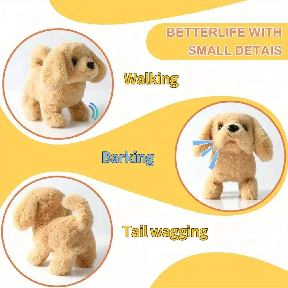 لعبة تيدي القطيفة على شكل جرو كلب تفاعلي إلكتروني - المشي، نباح، يهز الذيل، حيوان رفيق ممتد للأطفال الصغار