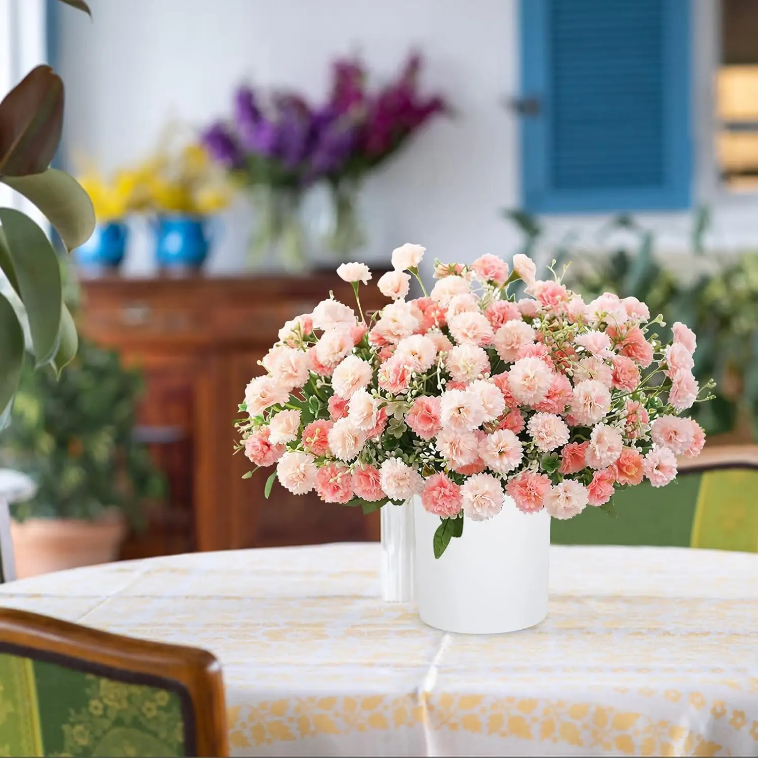 12 مجموعة من صناديق زراعة الأسطوانات البلاستيكية مقاس 4 × 4 بوصة لترتيبات صندوق زهور بلاستيكي مستدير أبيض مع رغوة قابلة للإزالة