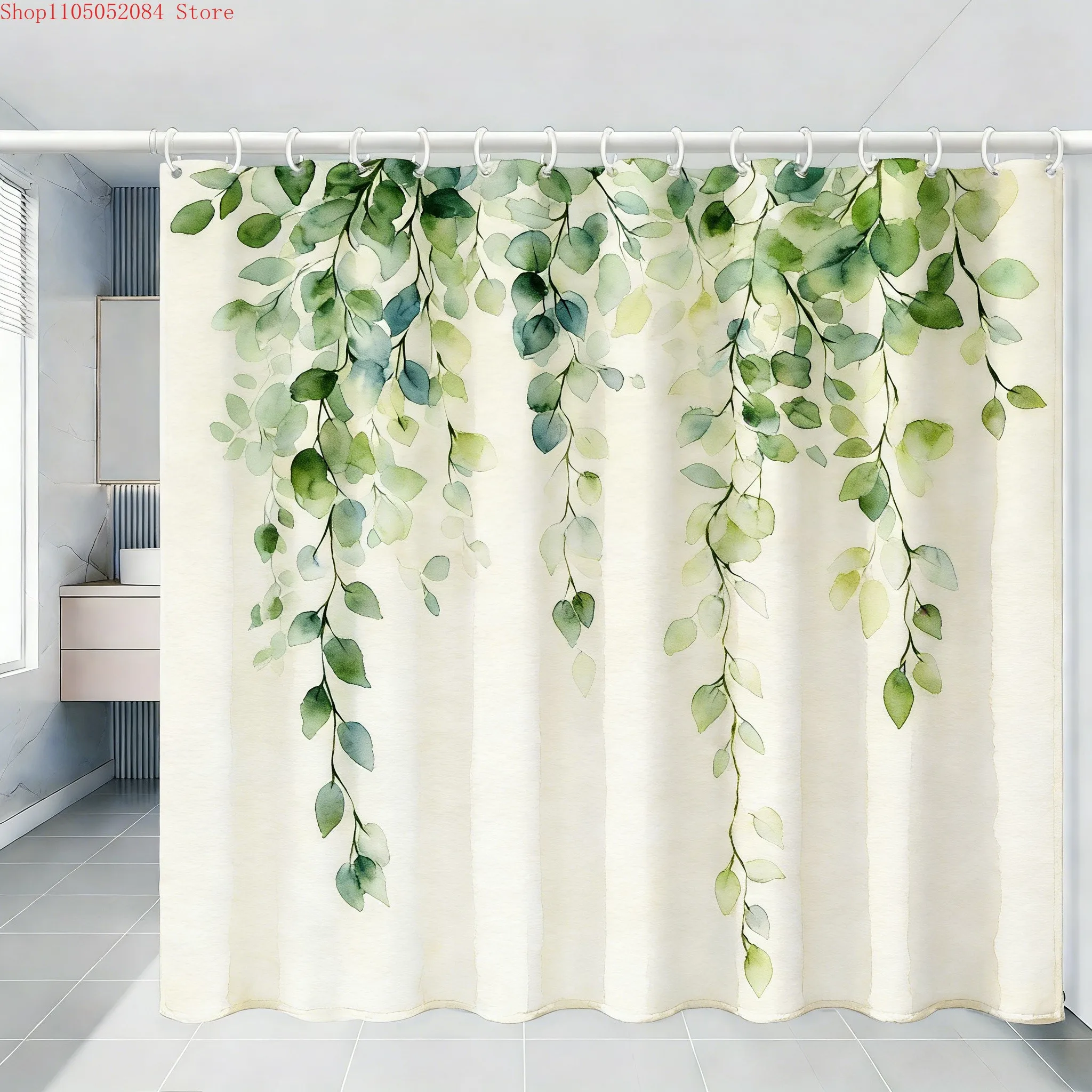

Водонепроницаемая шторка для душа с акварельным изображением зеленых листьев для декора ванной комнаты