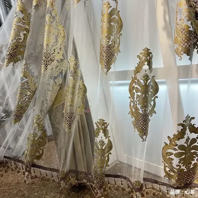 

1PC Luxury Velvet Curtains for Living Dining Room Bedroom European High Shading Carved Curry Villa Windows Valance Customize