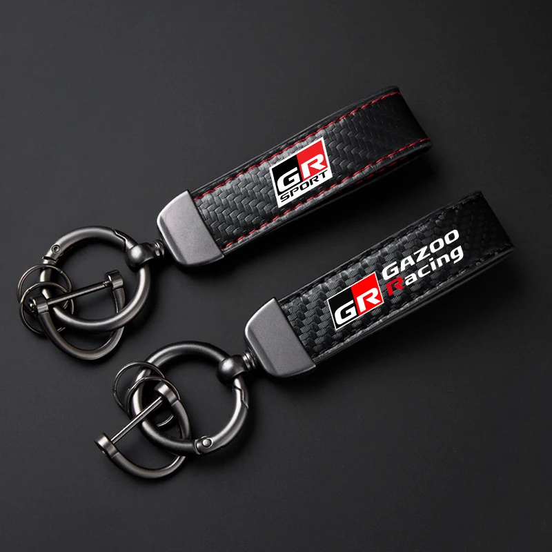 For Toyota GR Sport Gazoo Racing Supra Yaris 86 Corolla RAV4 Avensis Prado Prius Auto Leather Car Keychain Key Rings Accessories