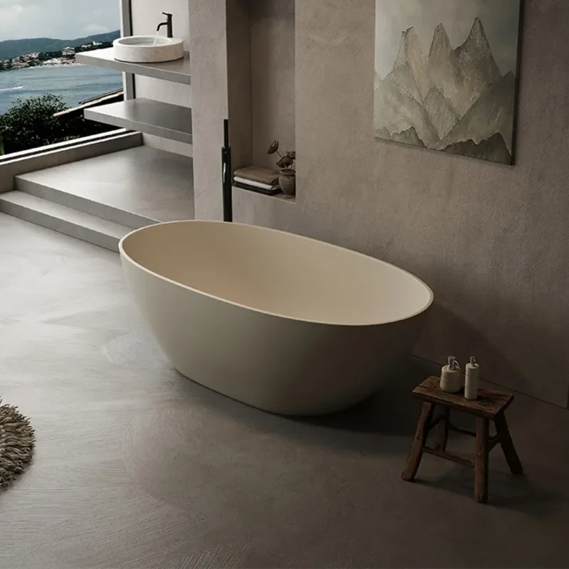 for Artificial Stone Bathtub Matte Skin Milk Coffee Color Bed and Breakfast Internet Celebrity Hotel Bath Tub Exit Wooden Box