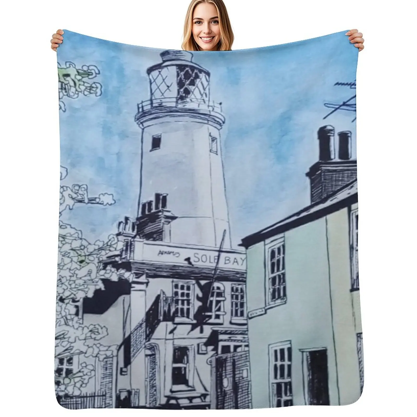 

Southwold Lighthouse Watercolour Painting Throw Blanket Soft Cozy Blanket for Pet Kids Adults